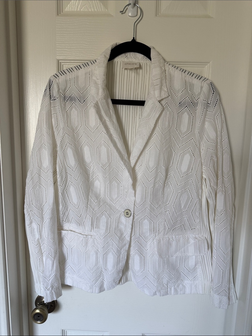 Chicos White Eyelet Single-Button Blazer